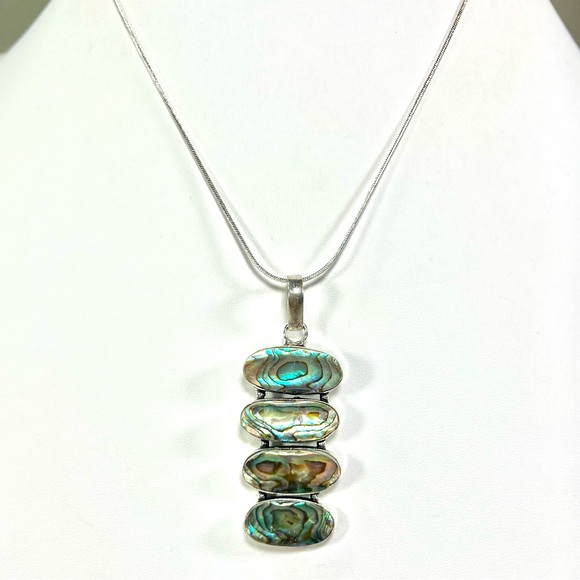 Abalone Shell 925 Multi Stone Gemstone Pendant - Picture 3 of 7